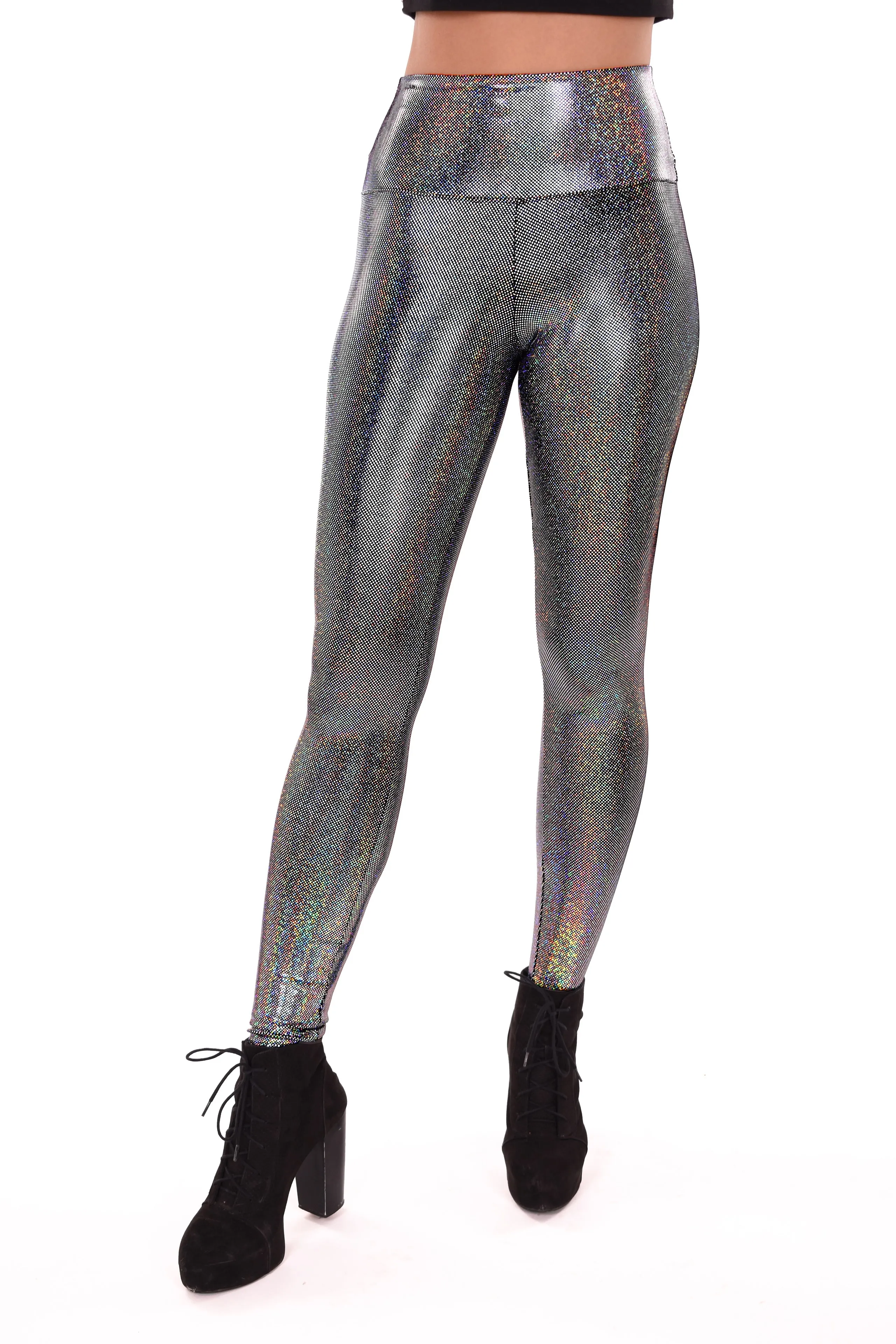 Women's Silver Iridescent Sparkle Holographic Leggings - Silver Dancer