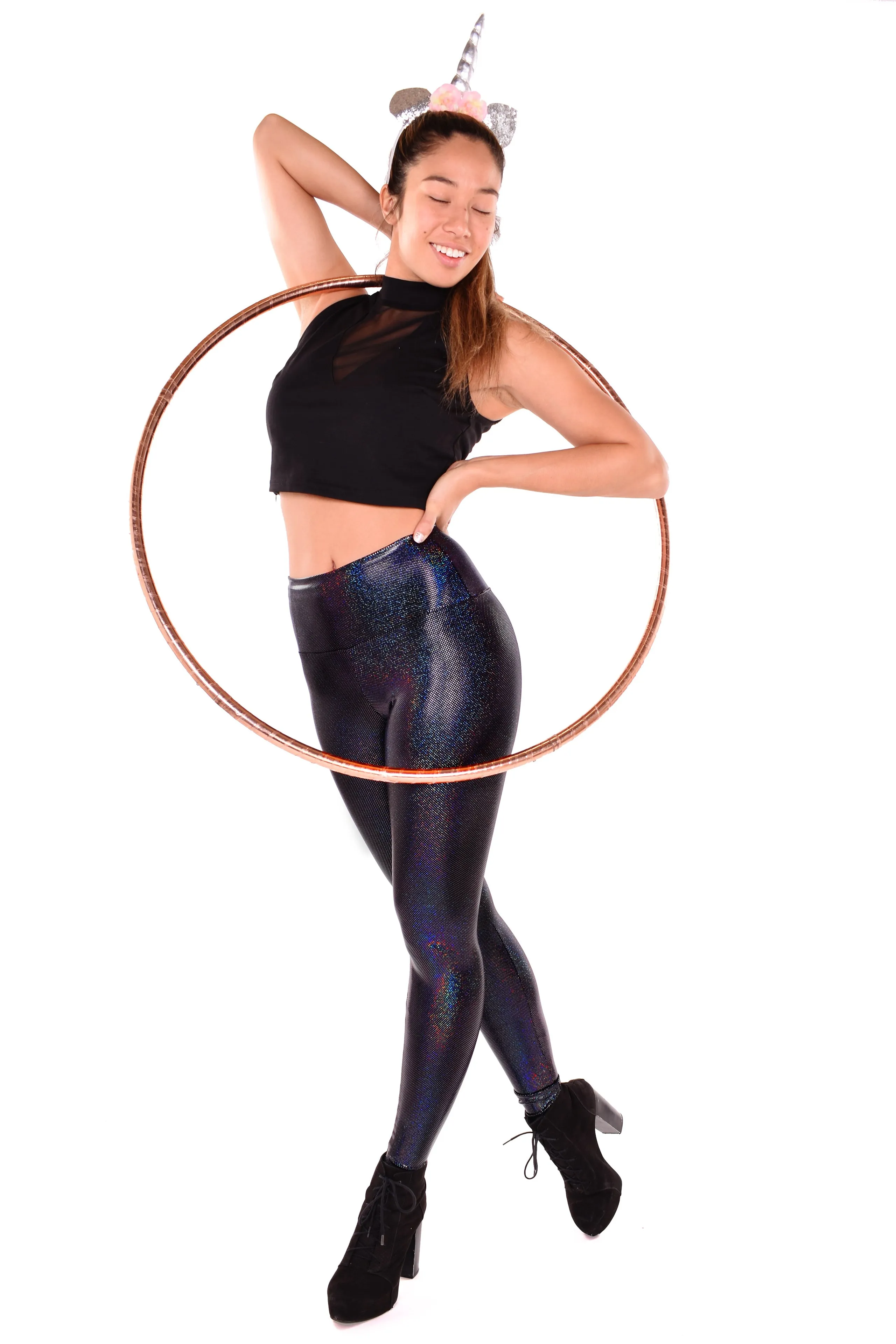 Women's Sparkle Black Iridescent Holographic Leggings