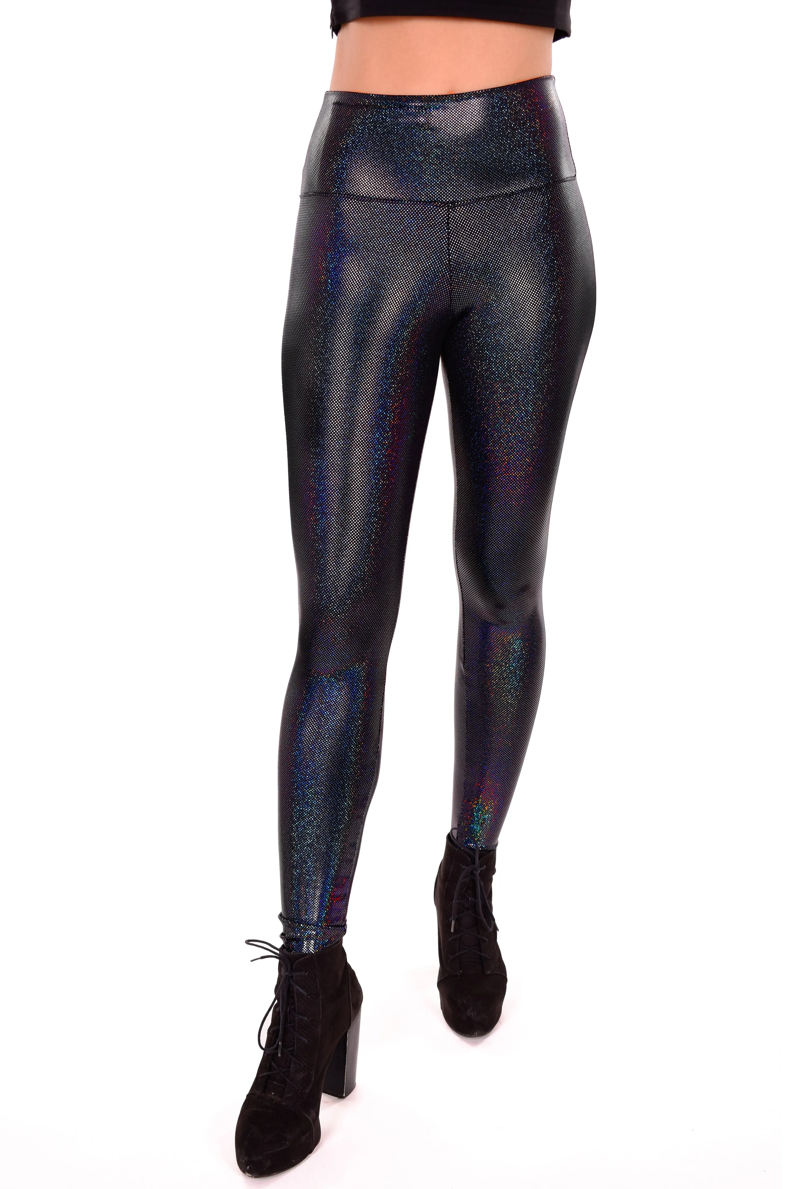 Women's Sparkle Black Iridescent Holographic Leggings