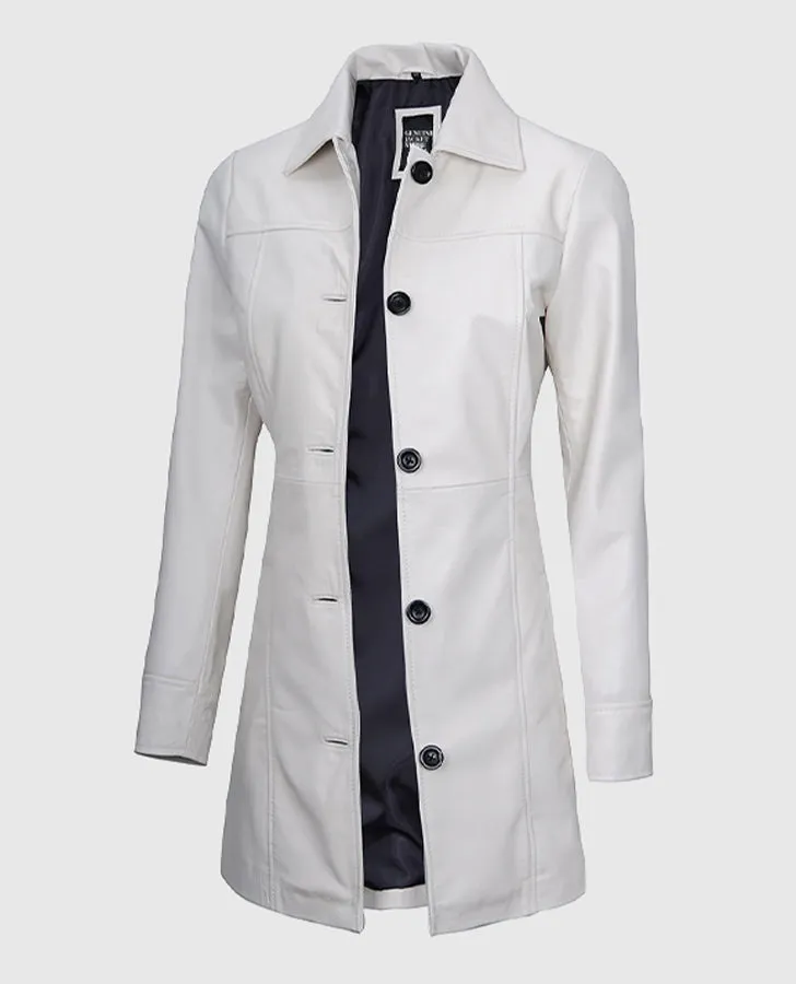 Women's White Leather Coat