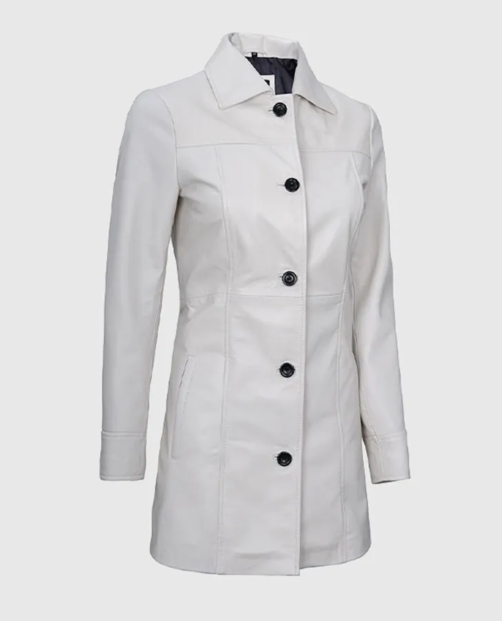 Women's White Leather Coat