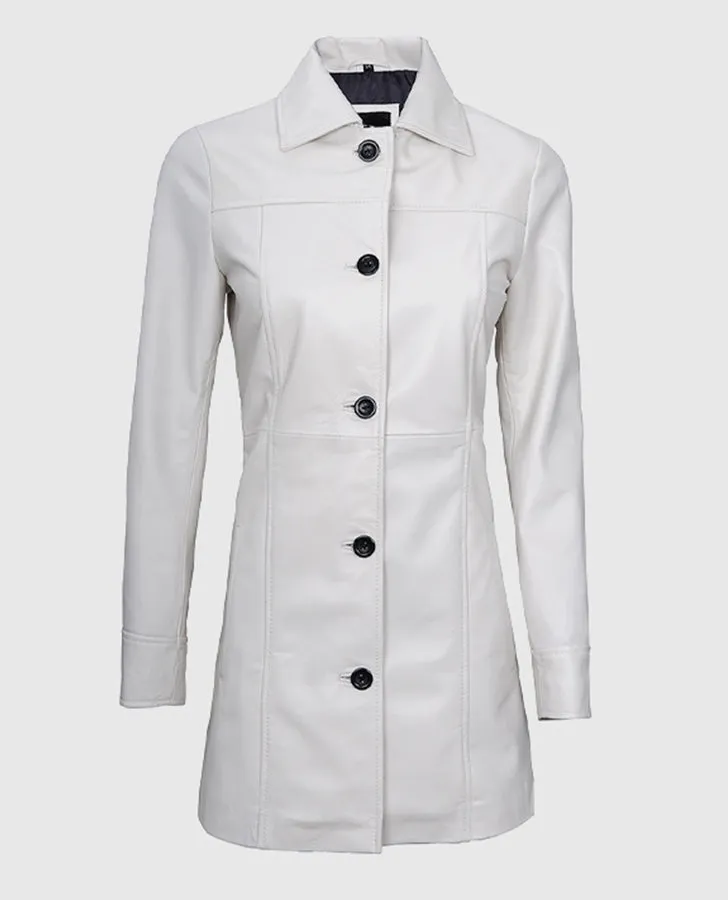 Women's White Leather Coat