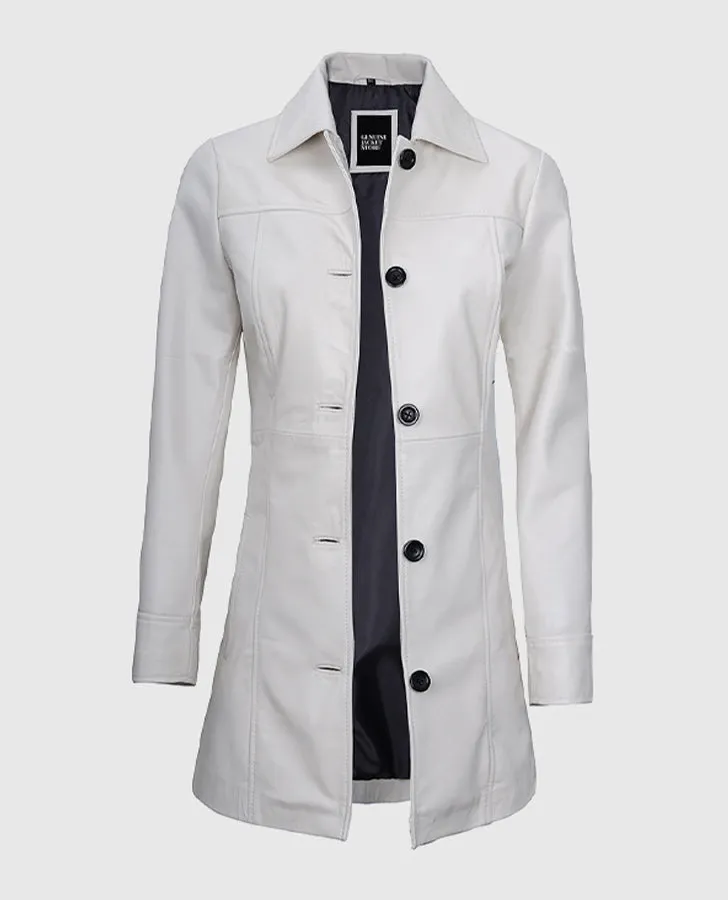 Women's White Leather Coat