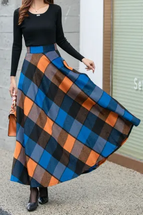 Womens winter plaid long wool skirt 4677