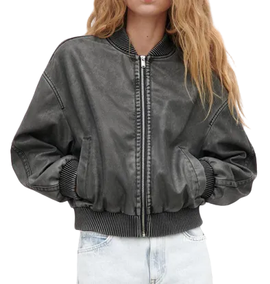 Womens Zuri Genuine Lambskin Leather Bomber Jacket