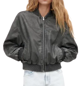 Womens Zuri Genuine Lambskin Leather Bomber Jacket