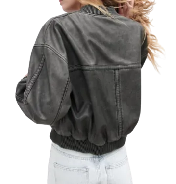 Womens Zuri Genuine Lambskin Leather Bomber Jacket